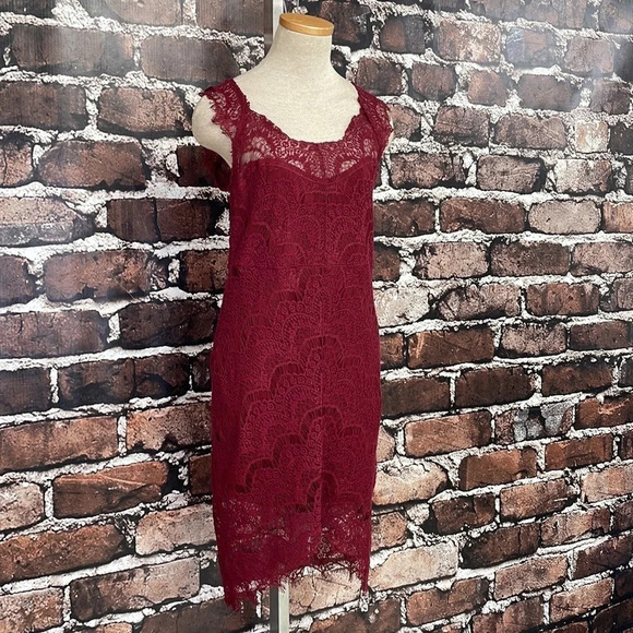 Intimately Free People Lace Midi Dress Sheath Sleeveless Maroon Red Size Medium - Picture 7 of 16